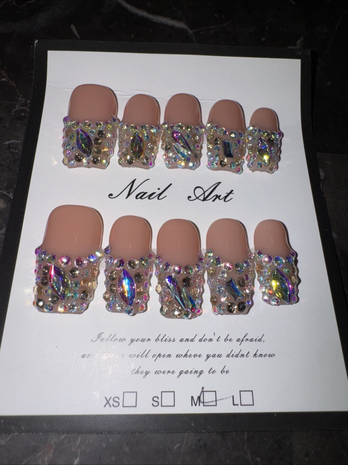 Handmade Glam Press On Nails Medium Square Rhinestone Set w/ Nail Kit Reusable