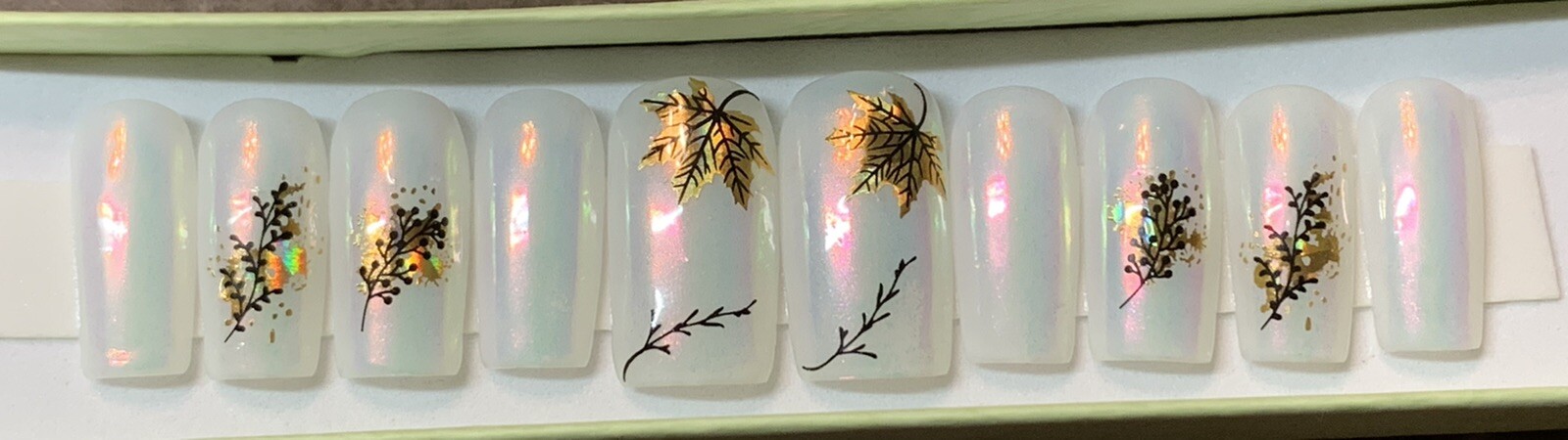 Custom Hand Made Medium Length Square Press On Nails Size Large 0,4,3,5,7