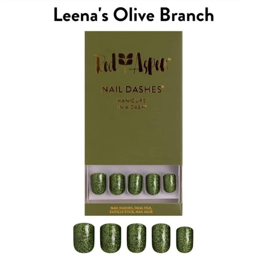 Red Aspen Press On Nails-Leena’s Olive Branch-Short Green Glitter