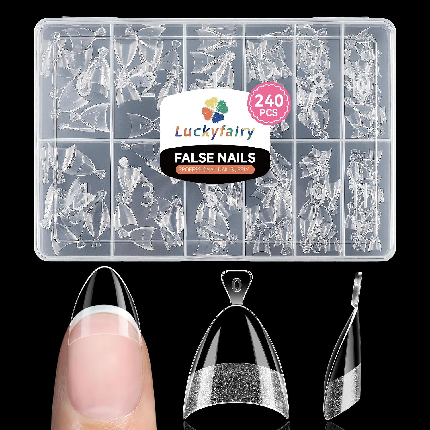Short Almond Nail Tips: 240Pcs Half Cover Extra Short Fake Nails Almond Shape, P
