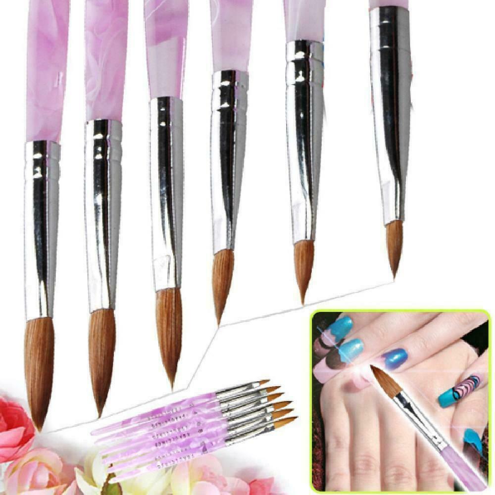 6Pcs Nail Art Brush Tool Set Crystal Handle Acrylic UV Gel Carving Glitter Brush