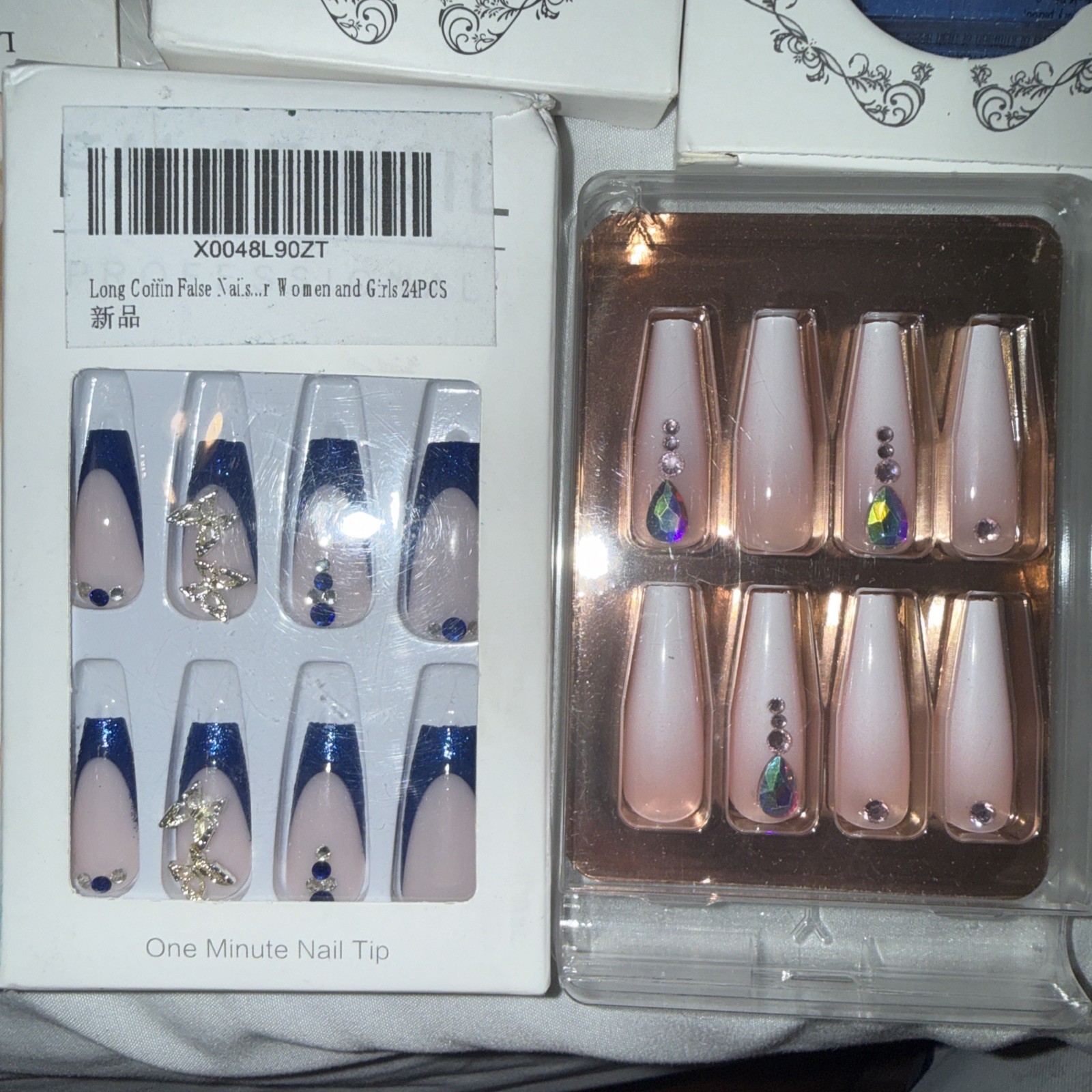 Lot of 6 Glue On Press-on Nails with Gems New In Package Assorted Sizes Shapes