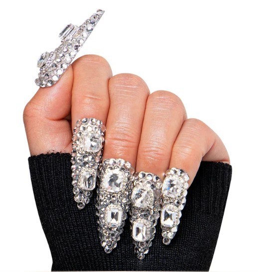 Lovful – Silver Classic Rhinestone Handmade Stiletto Nails H212 (S) – Stiletto