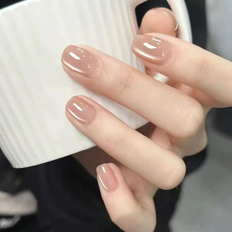 10Pcs Trendy Simple Solid Color Cat Eye Nail Art Long Lasting Fake Nails