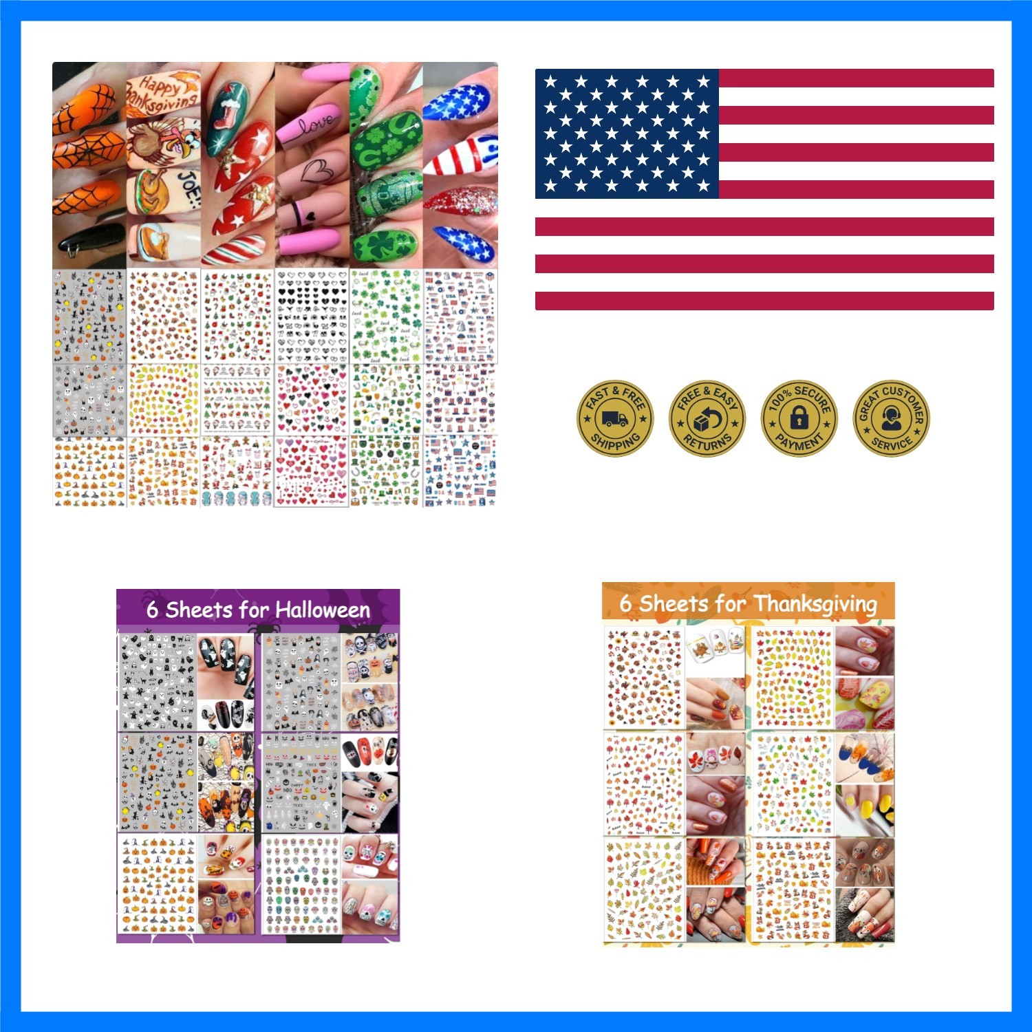 30 Sheet All Holidays Nail Art Stickers, Christmas Mixed Seasons Variety Pack…