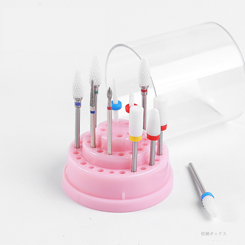 48 Holes Nail Drill Bit Holder Display Standing with Cover Manicure Storage Box