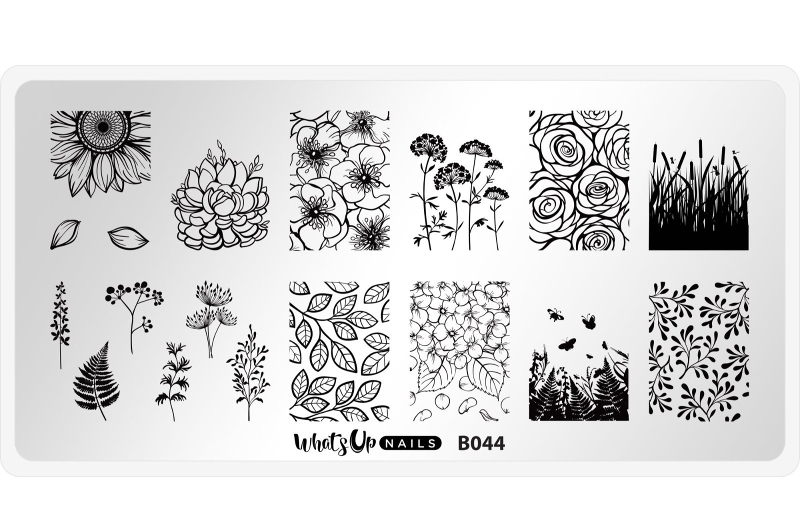 Whats Up Nails B044 Nail Stamping Plate Flowers Floral Leaves Plants Sunflower