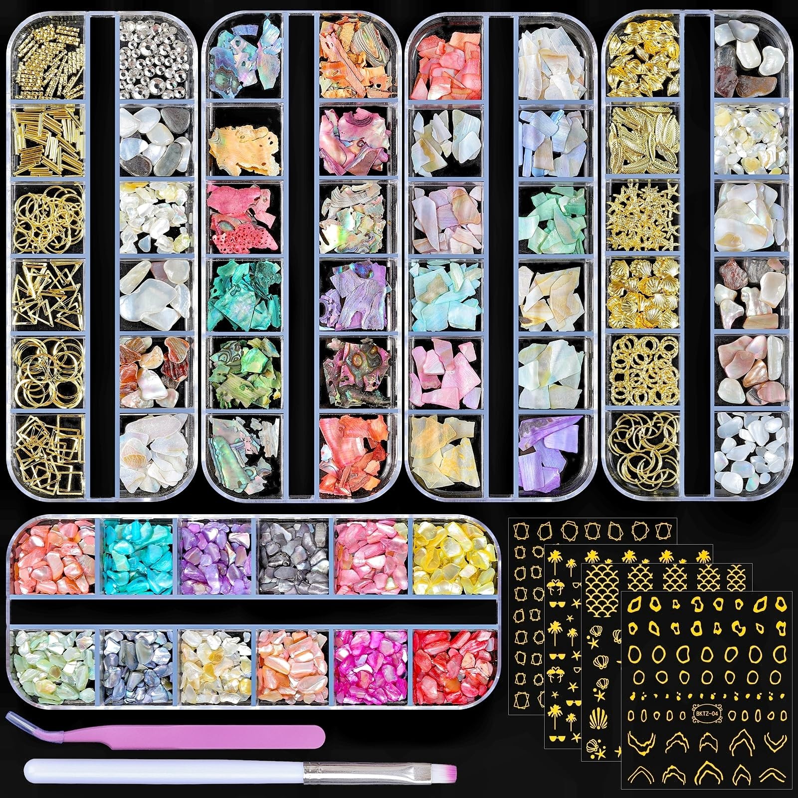 editTime 5 Boxes 3D Nail Art Crushed Sea Shell 7 Piece Set, 2-sea shell kit