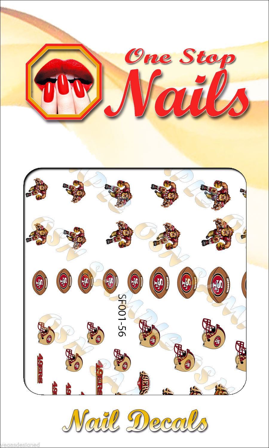 56pcs San Francisco 49ers Nail Art Decals Stickers Transfers. NFL SF001-56