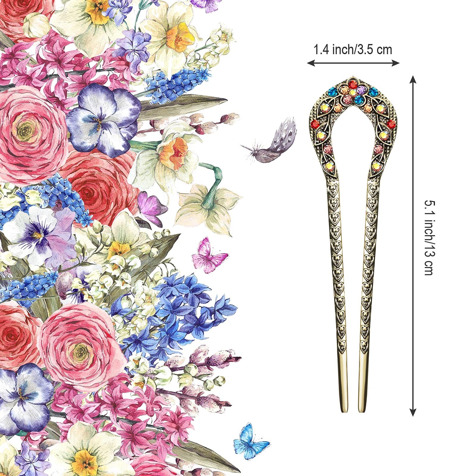 Waydress 5 Pcs Vintage Hair Fork French 1 Count (Pack of 1), Blue,Purple,Red