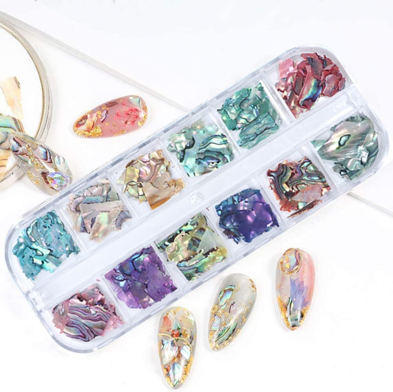 Abalone Seashell Nail Art Sequins, 3D Irregular Thin Nail Art Glitter Flakes