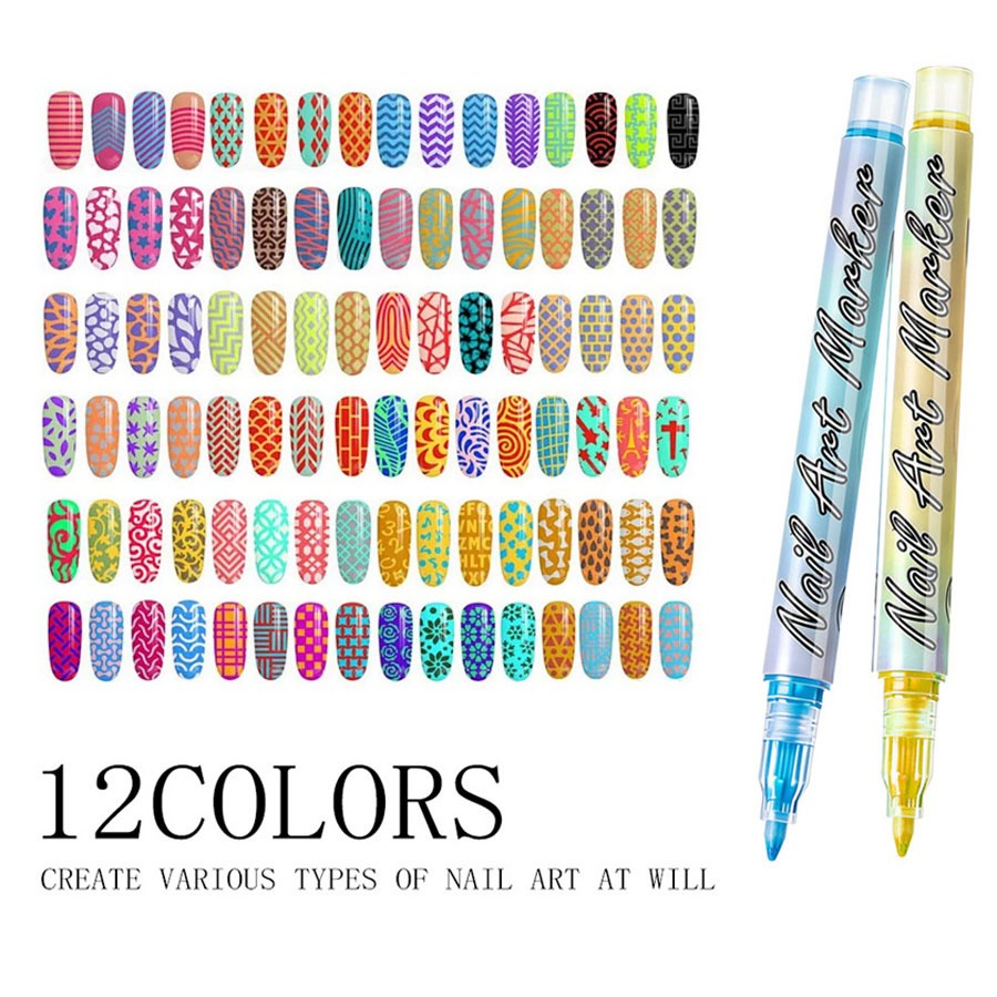 12-Color Nail Art Pens Set,Latest New DIY Nail Art Markers Drawing Painting Line