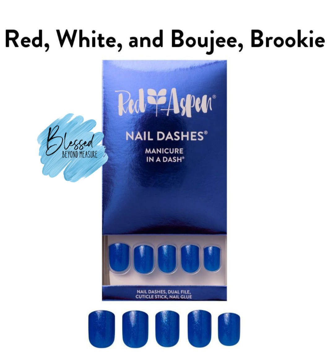 Red Aspen Press On Nails~Red, White, and Boujee, Brookie Nail Dashes Short~Blue