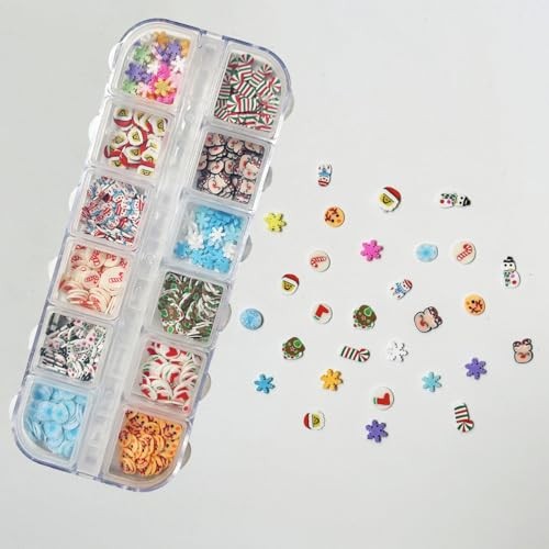 2 Boxes Christmas Nail Art Slices, 3D Xmas Polymer Clay Mini Slices christmas