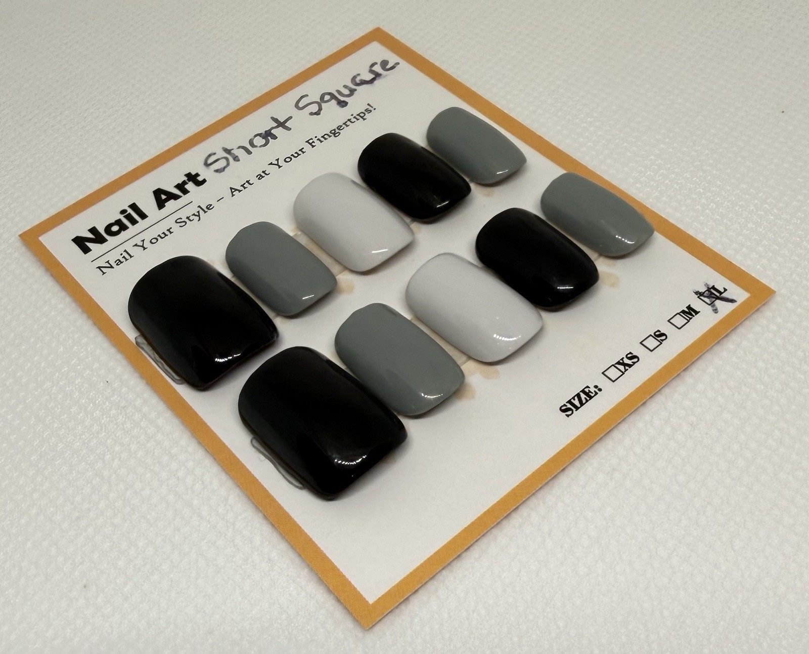Black and Gray Press On Nails Short Square False Nails Nail Tips Full Cover Nail