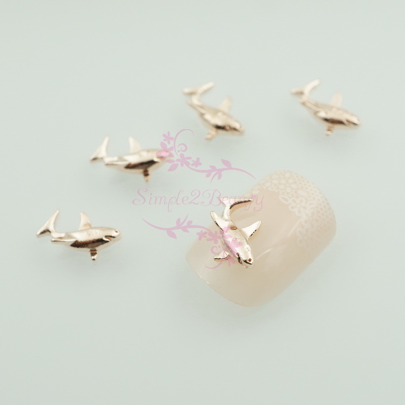 100 Shark Shape Summer Rose Gold Metal 3D Nail Art Alloy Charms DIY Decorations