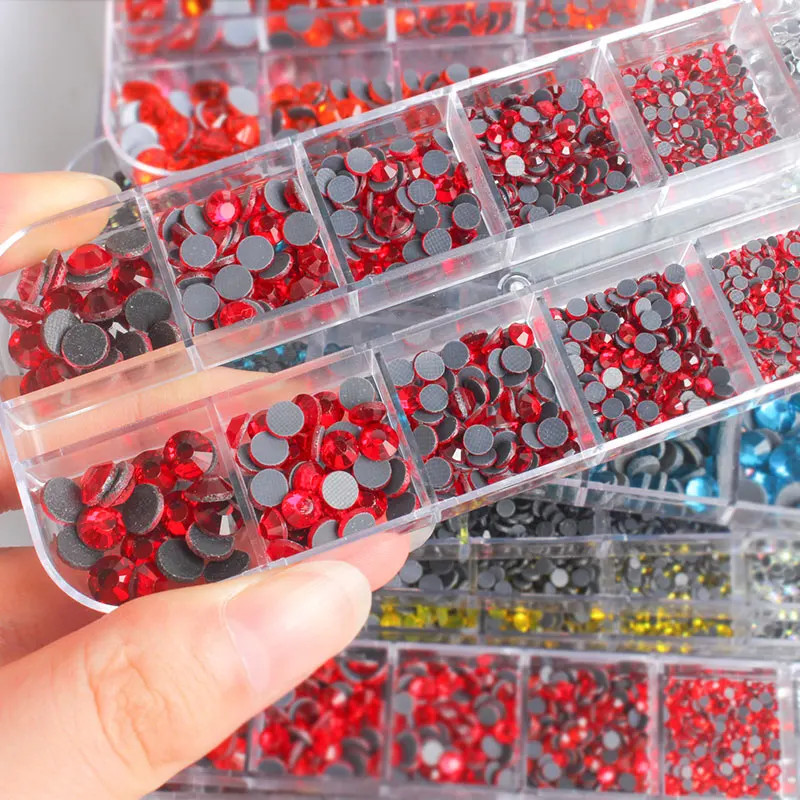 New Box Set 36 Colors 12 grid box Hotfix rhinestone 1200pcs Flatback crystal