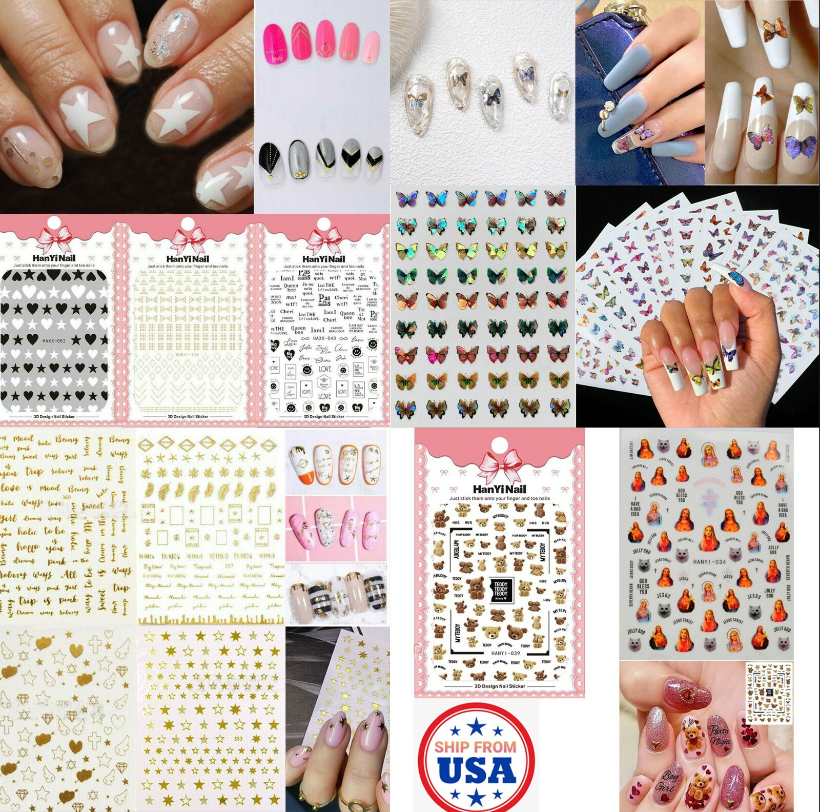 3D Nail Sticker Decal Lot Nail Art Adhesive DIY Design Decor Waterproof US Stock