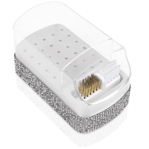 2 in 1 Nail Drill Bits Holder: 30 Holes Nail Bits Organizer White-Rectangle