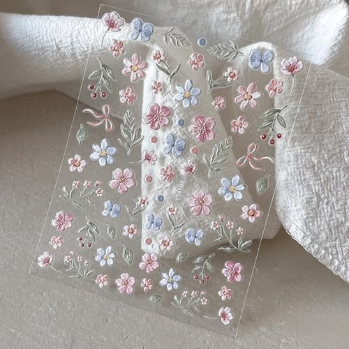 Flower Nail Stickers 5D Embossed Flower Nail Art Stickers Spring Style-27