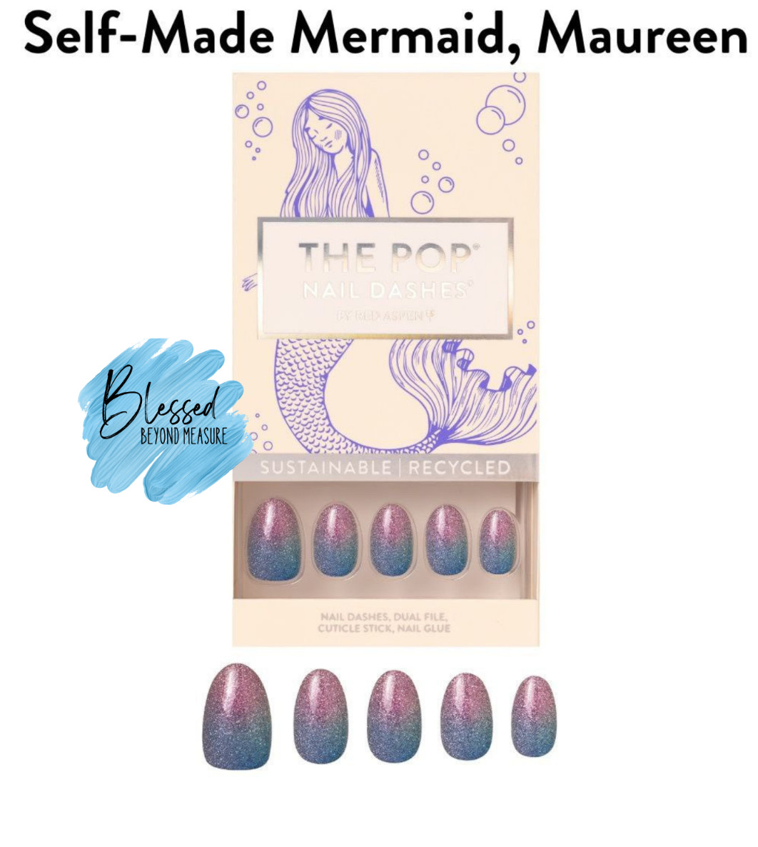 Red Aspen Press On Nails~Self-Made Mermaid, Maureen Short~Almond~Purple/Blue