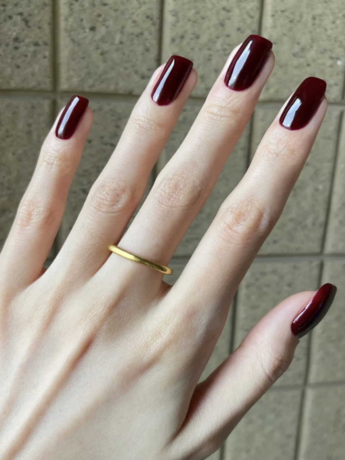 24pcs Short Square Burgundy Solid Fake Nail False Nails Press On Nails Glue On