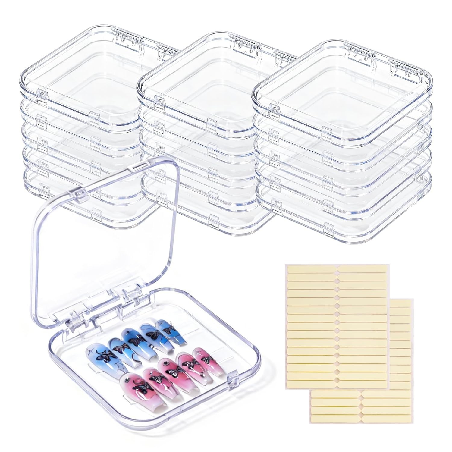 16 Pcs Acrylic Press on Nail Storage Box with Adhesive Double Sided Tape, Pre…