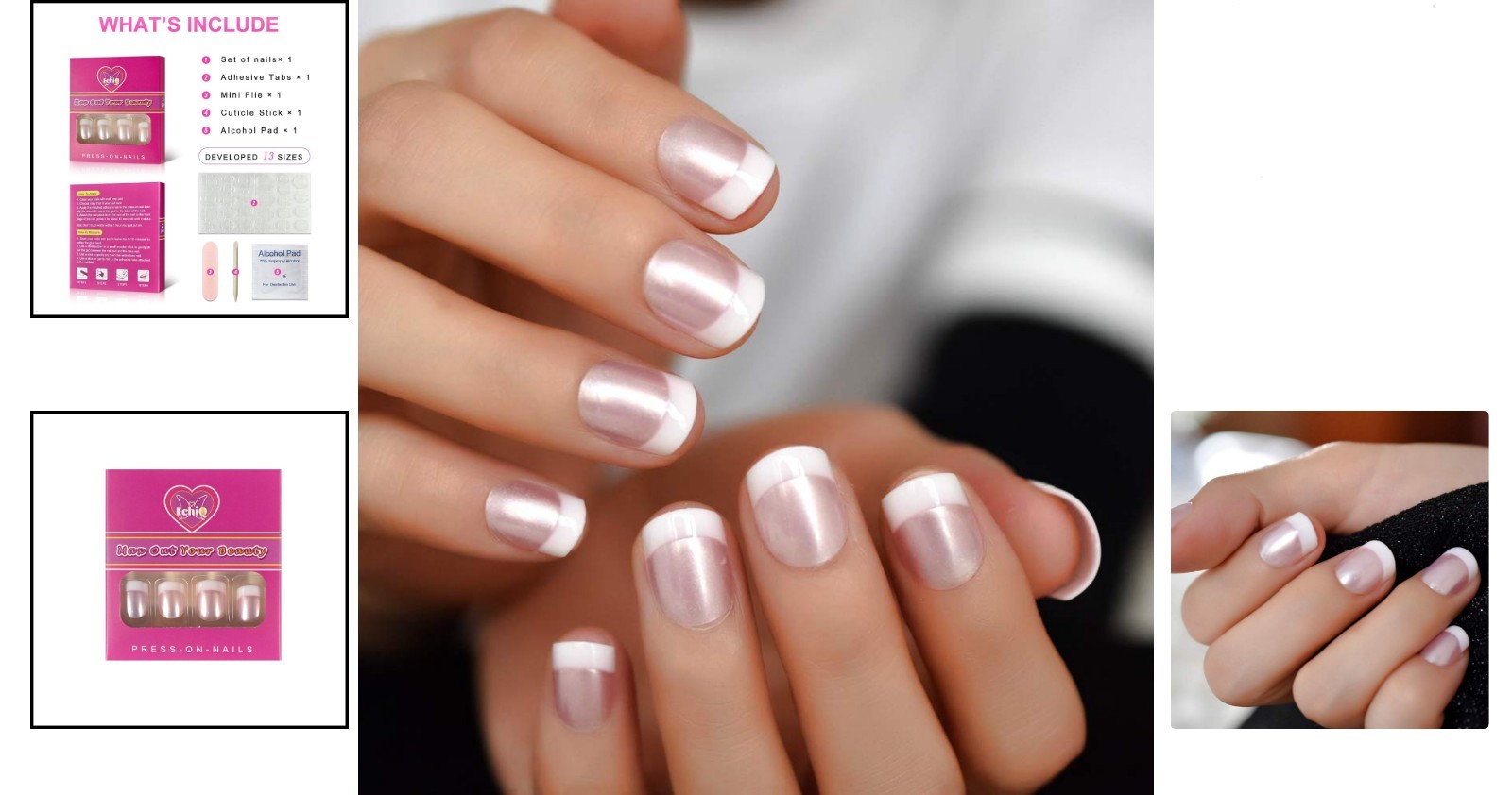 Acrylic Press On Nails – Pearl Shine Pink French Design for Effortless Glam