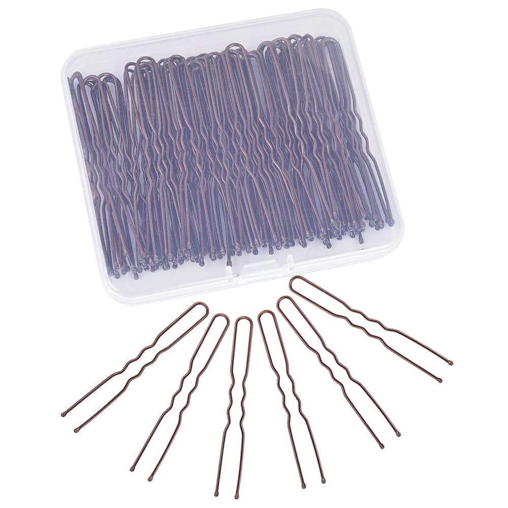 U Shaped Hair Pins, IKOCO 2.4inch Pins for Women with Storage Box, Brown
