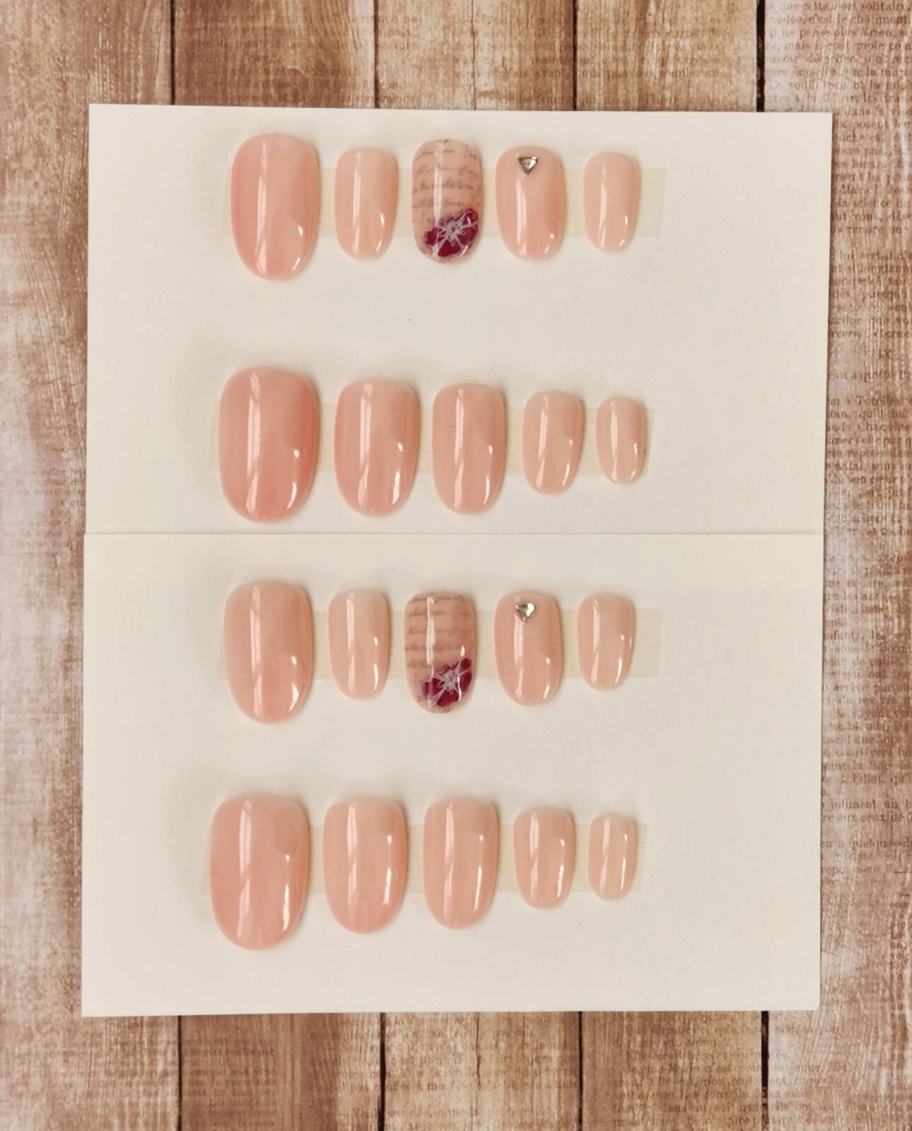 Custom Press On Handmade Gel Nails Pink Floral Gem Accent Oval Short 20 Tips