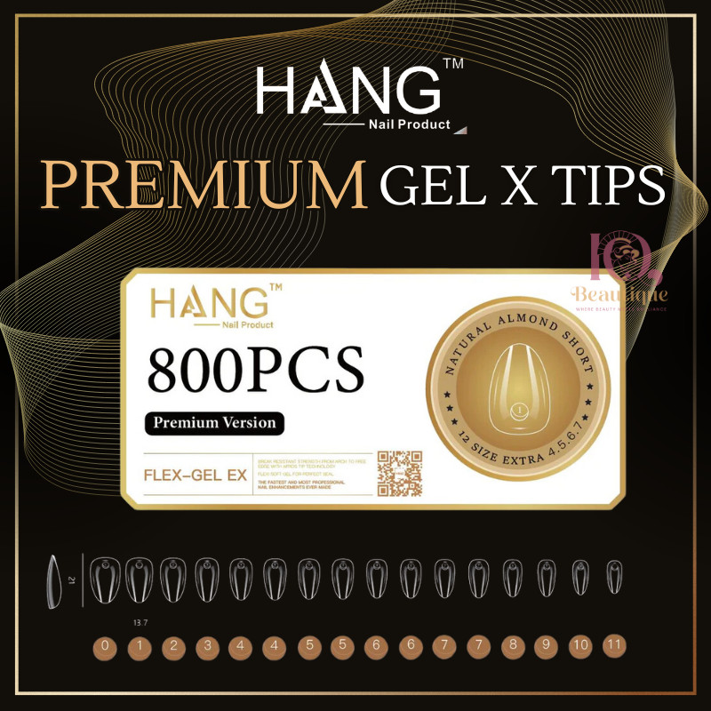 Hang Premium Version Flex-Gel X Tips Box – Almond Short (800ct)