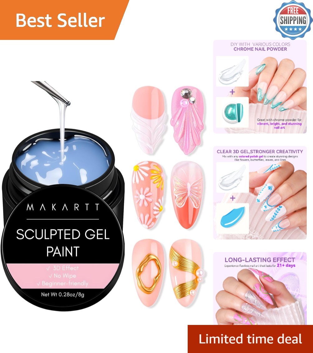 Non-Toxic 3D Nail Art Gel – Clear Sculpting Gel for Home & Salon Use, 0.28 oz