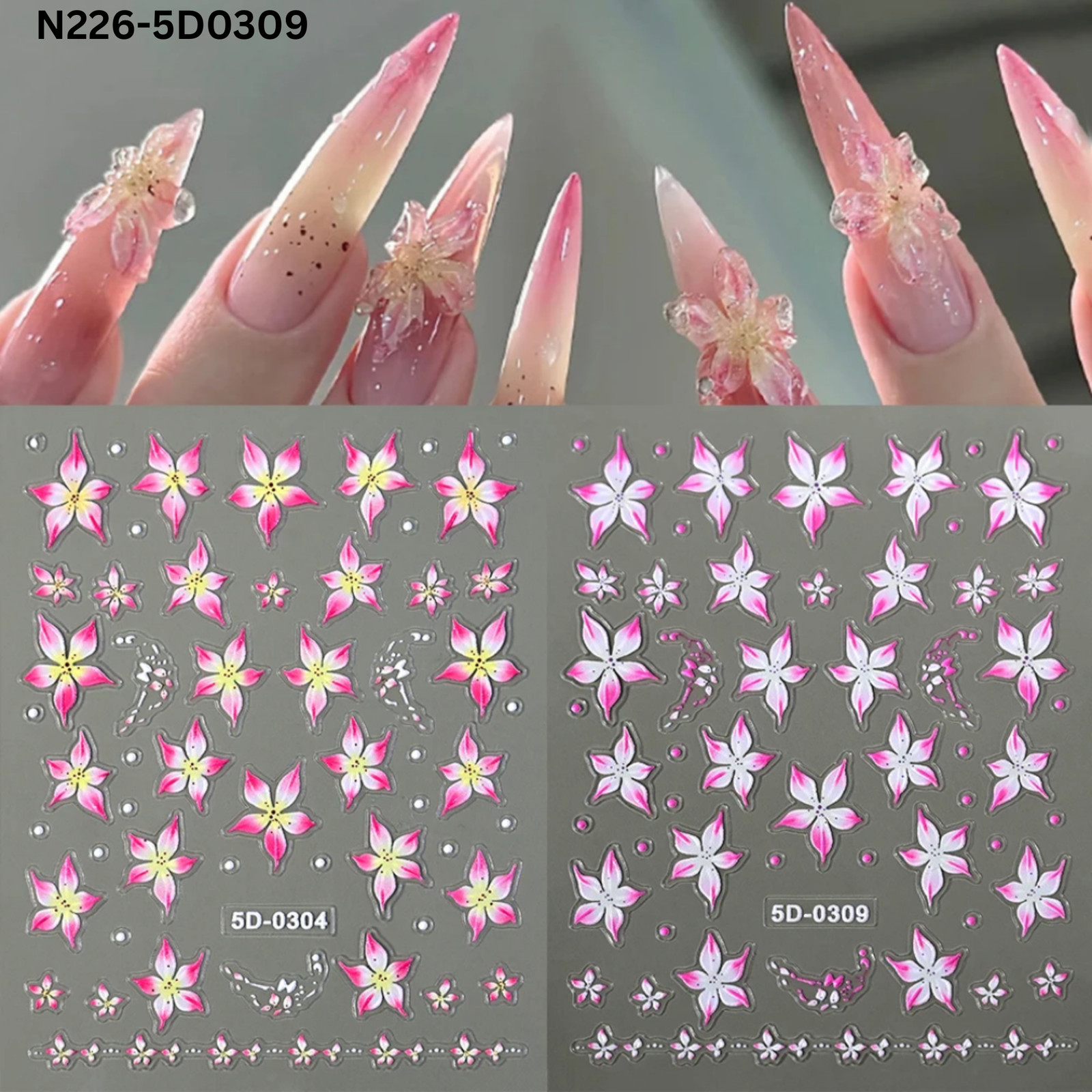 5D Acrylic Embossed Nail Art Stickers – Colorful Flower & Petal Designs – Ultra