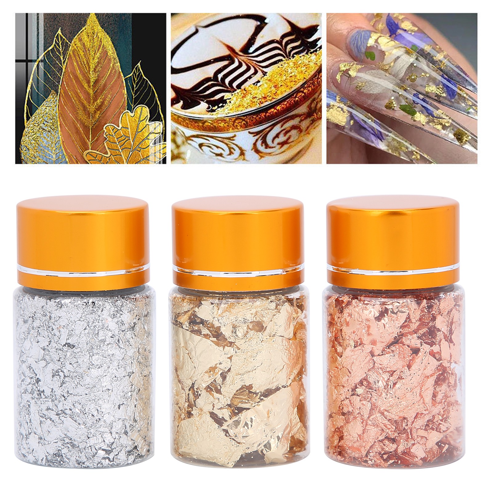 3PCS Gold Foil Flakes Set For Nail Art Painting Crafts Easy To Use
