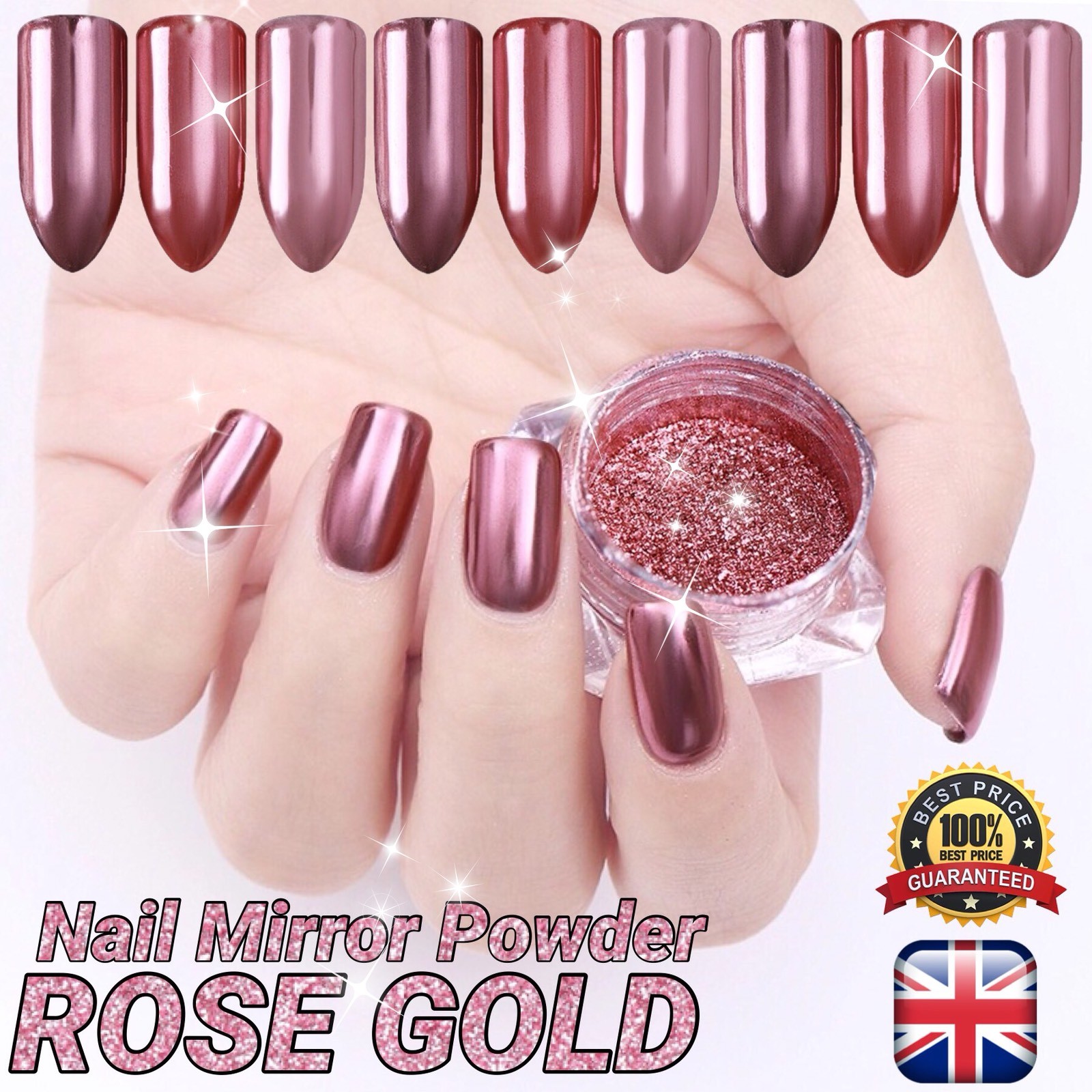ROSE GOLD CHROME MIRROR POWDER Pigment Nail Art Champagne Shining Effect (GR)
