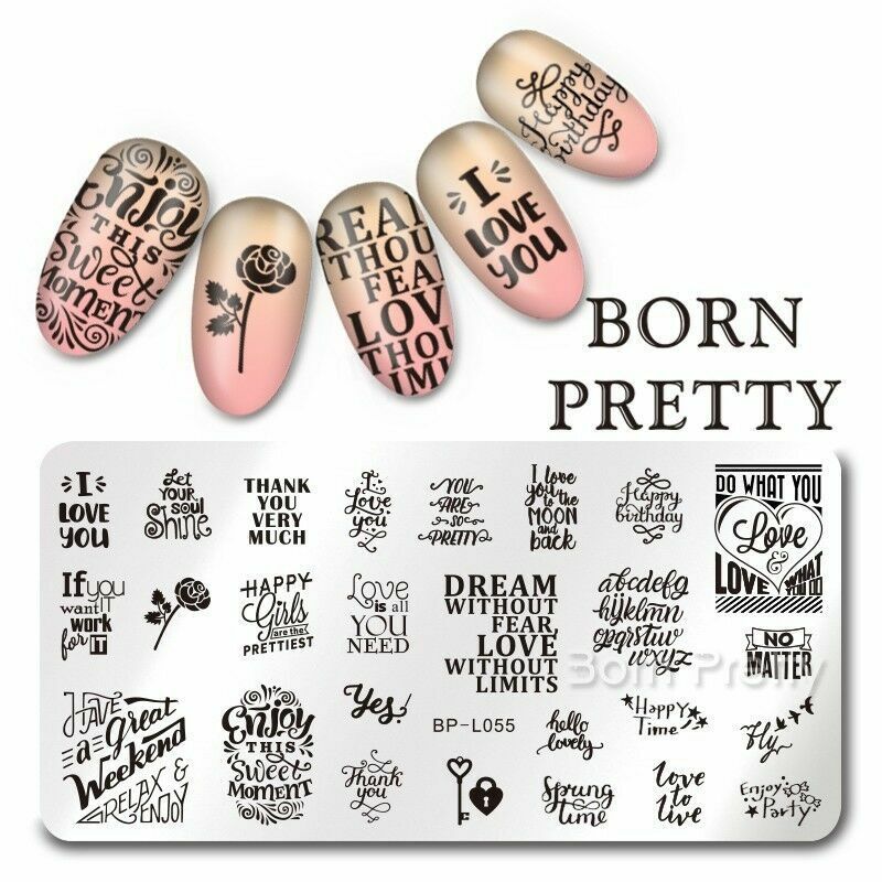 Letters Design Rectangle Stamping Template Manicure Nail Art Image Plate BPL055