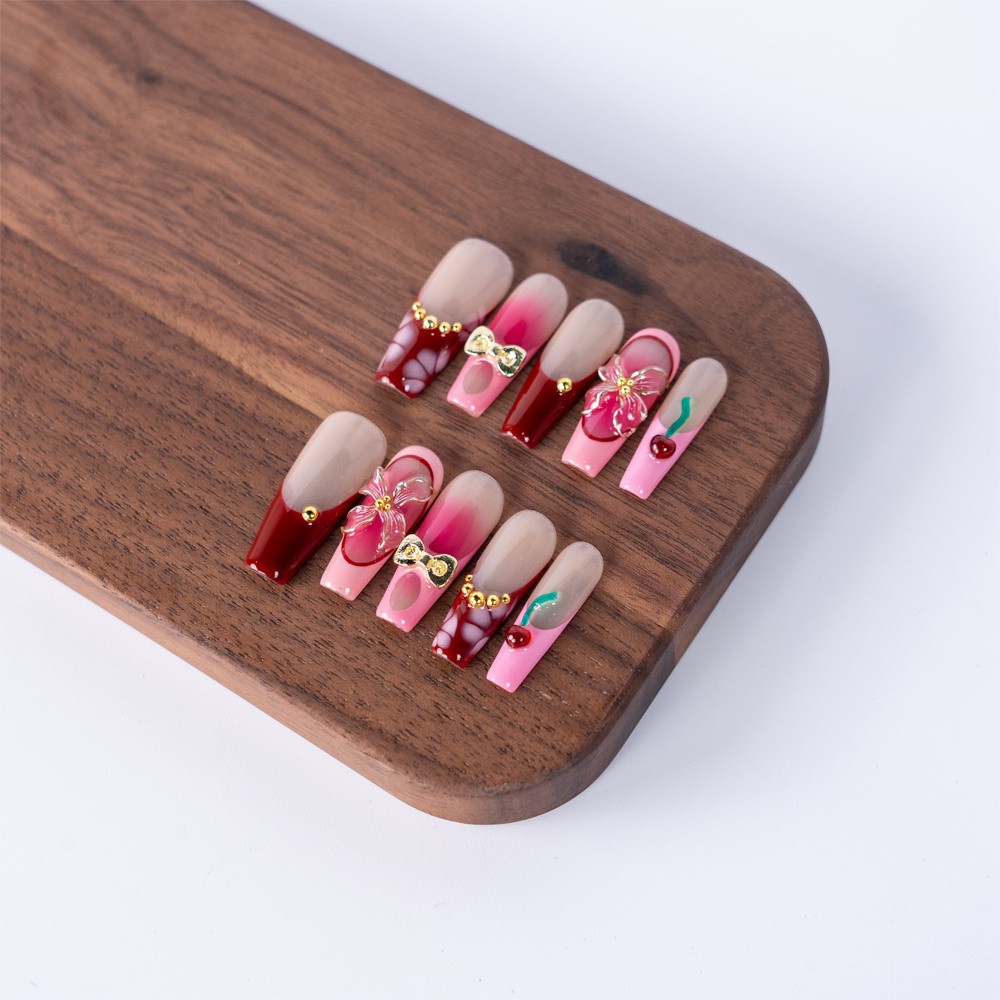10pcs Luxury Handcrafted Ombre Press On Nails Long Coffin Shape for Party Daily