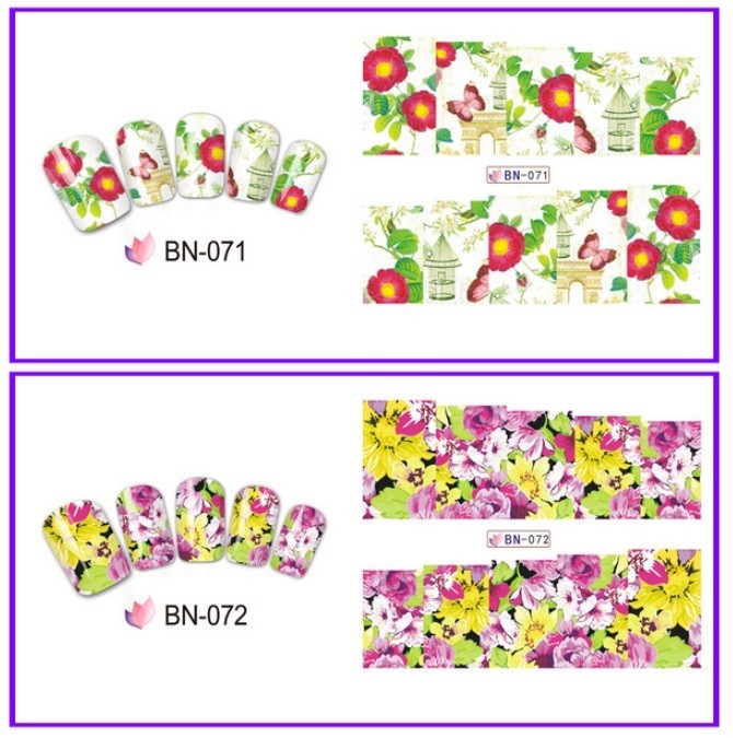 Floral Nail Art Water Decals: Spring Summer Flower Nail Wraps(Group 1)