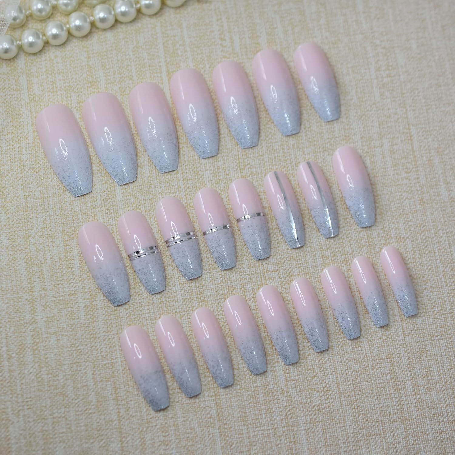 Pink Ombre French Tip Square Coffin Extra Long Fake Acrylic False Press On Nails