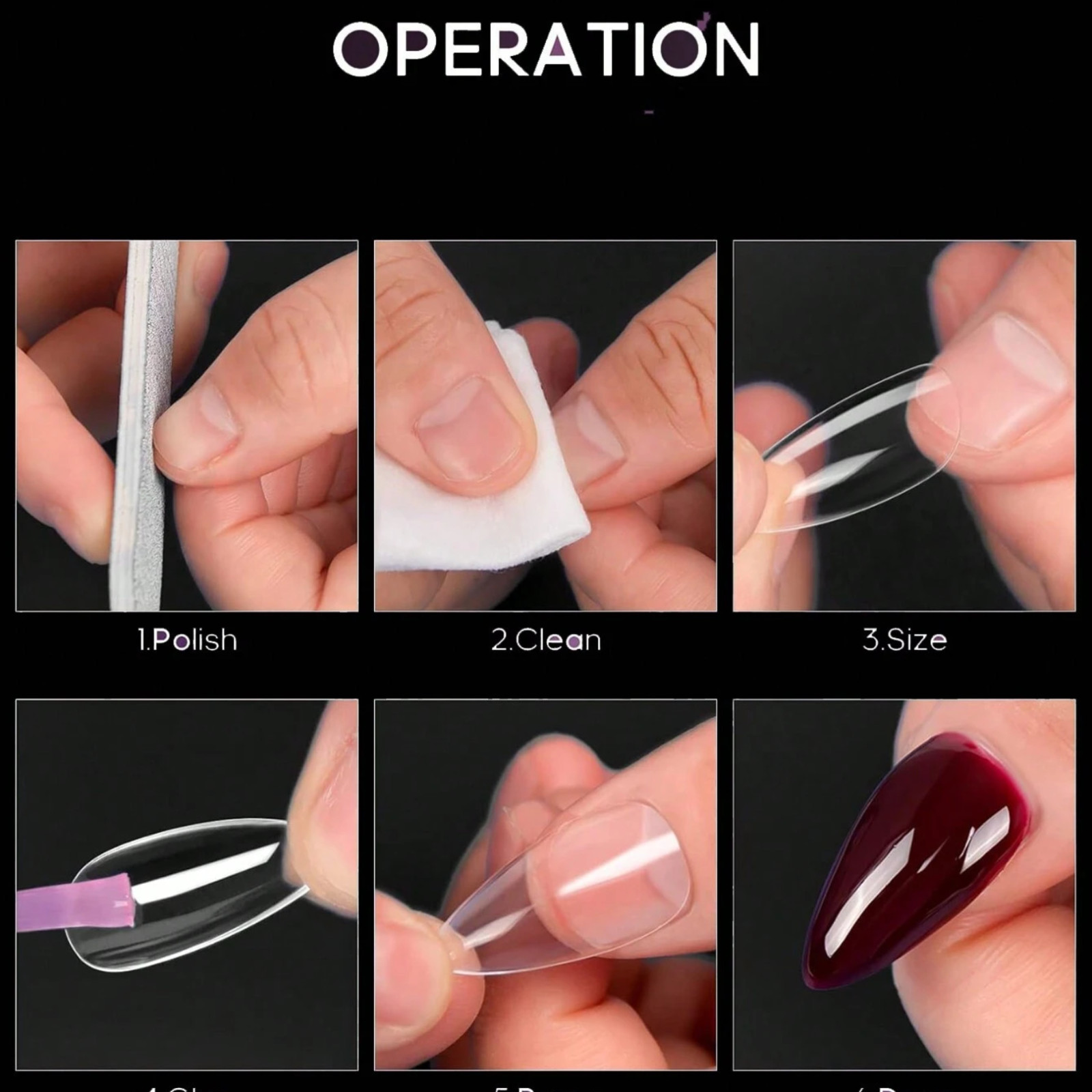 120pcs Nail Extension Transparent Almond Fully Covered 12 Size Pressed Nail Tip