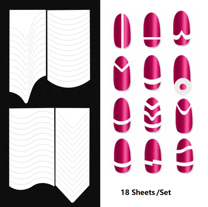 18Pcs French Tip Guide Sticker Manicure Stripe Edge Nail Art Toe Decoration NH20