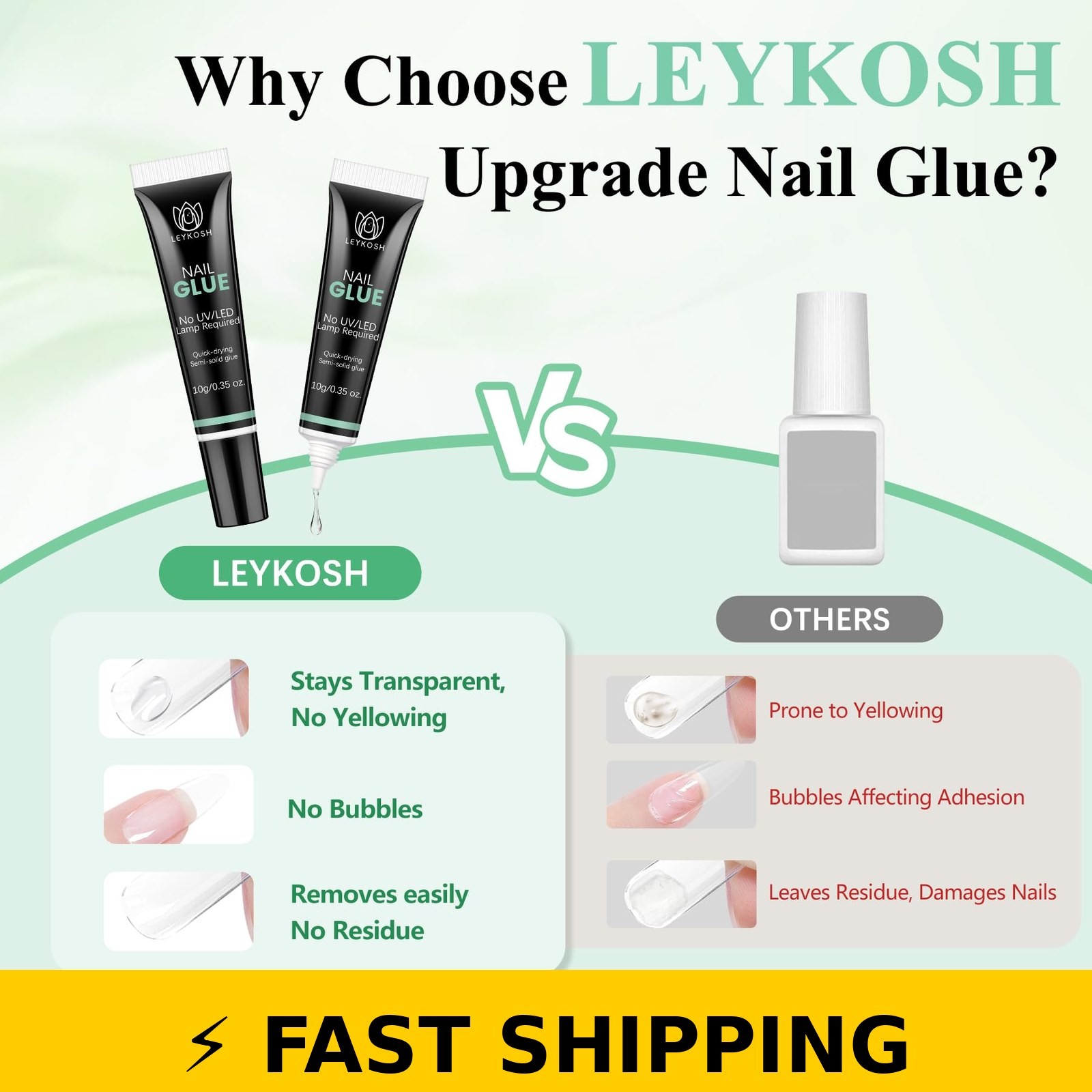 LEYKOSH Nail Glue for Press Ons – Fast-Drying 28+ Days