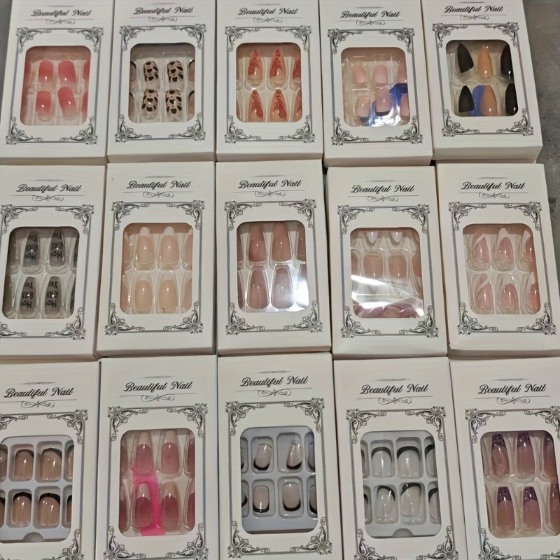 240 Pcs of Mixed Style Short Square Long Ladder Almond Random Pattern Nail Art