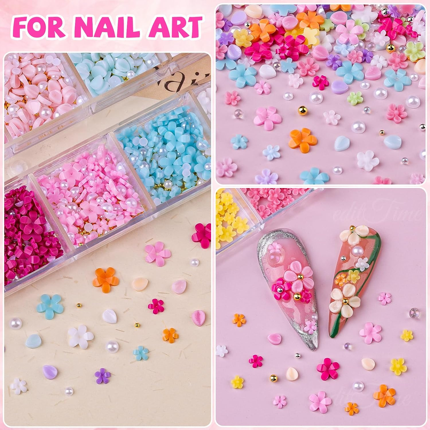 3D Flower Nail Charms, 2 Boxes 3D Flower Petals Nail Art Charms and Gems Cute Co