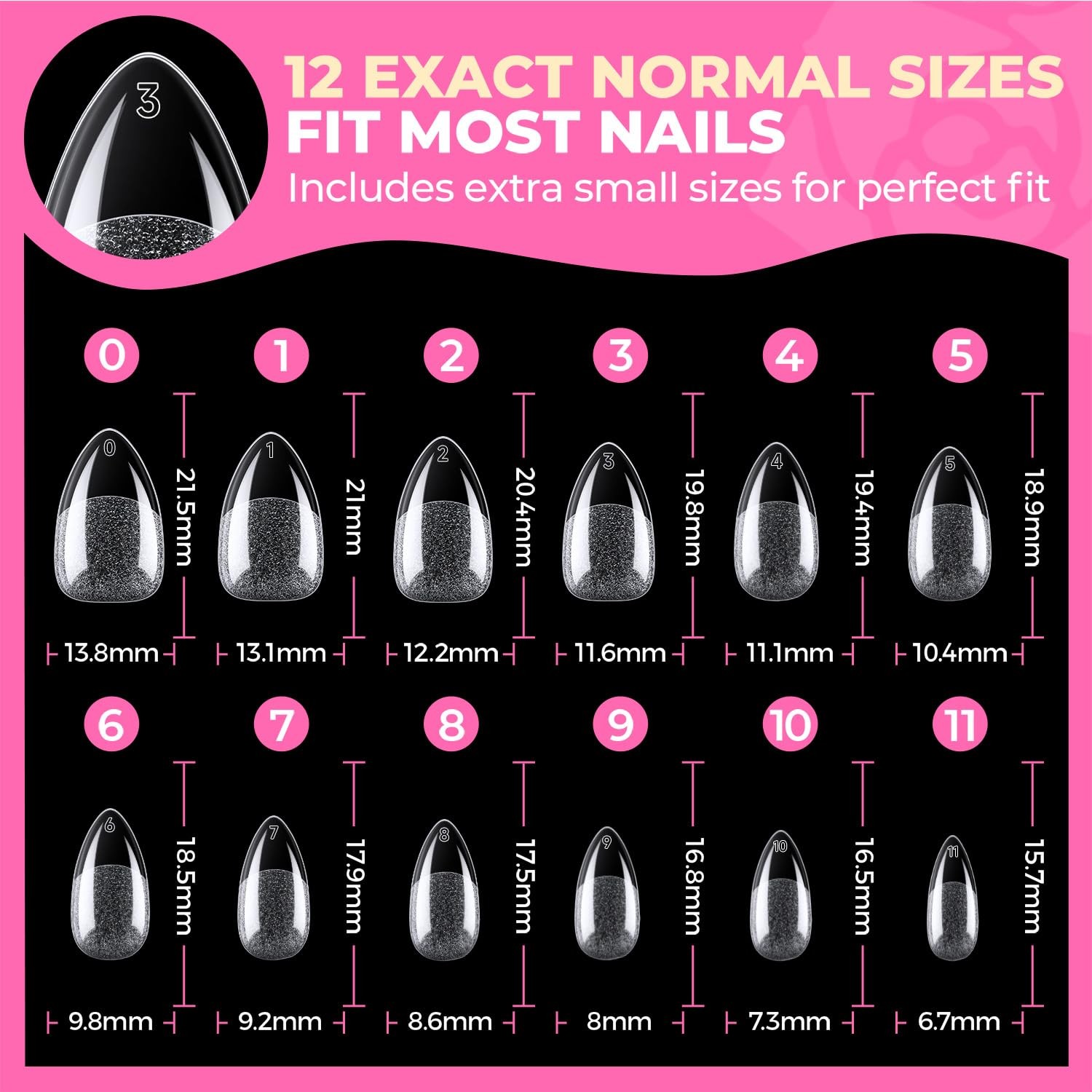 UNA GELLA Short Almond Nail Tips: 504PCS 504 Count (Pack of 1), Clear