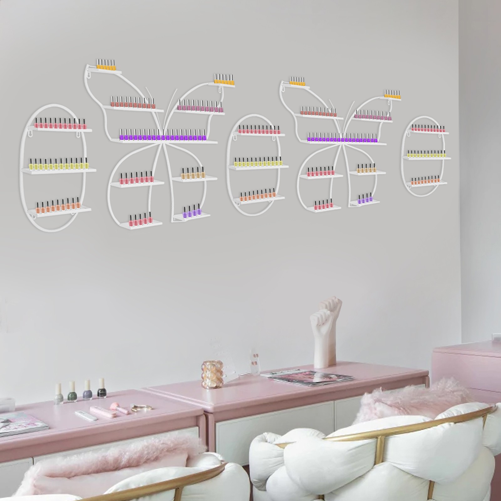 5PCS Iron Butterfly Nail Polish Rack, Wall-mounted Nail Polish Storage Rack