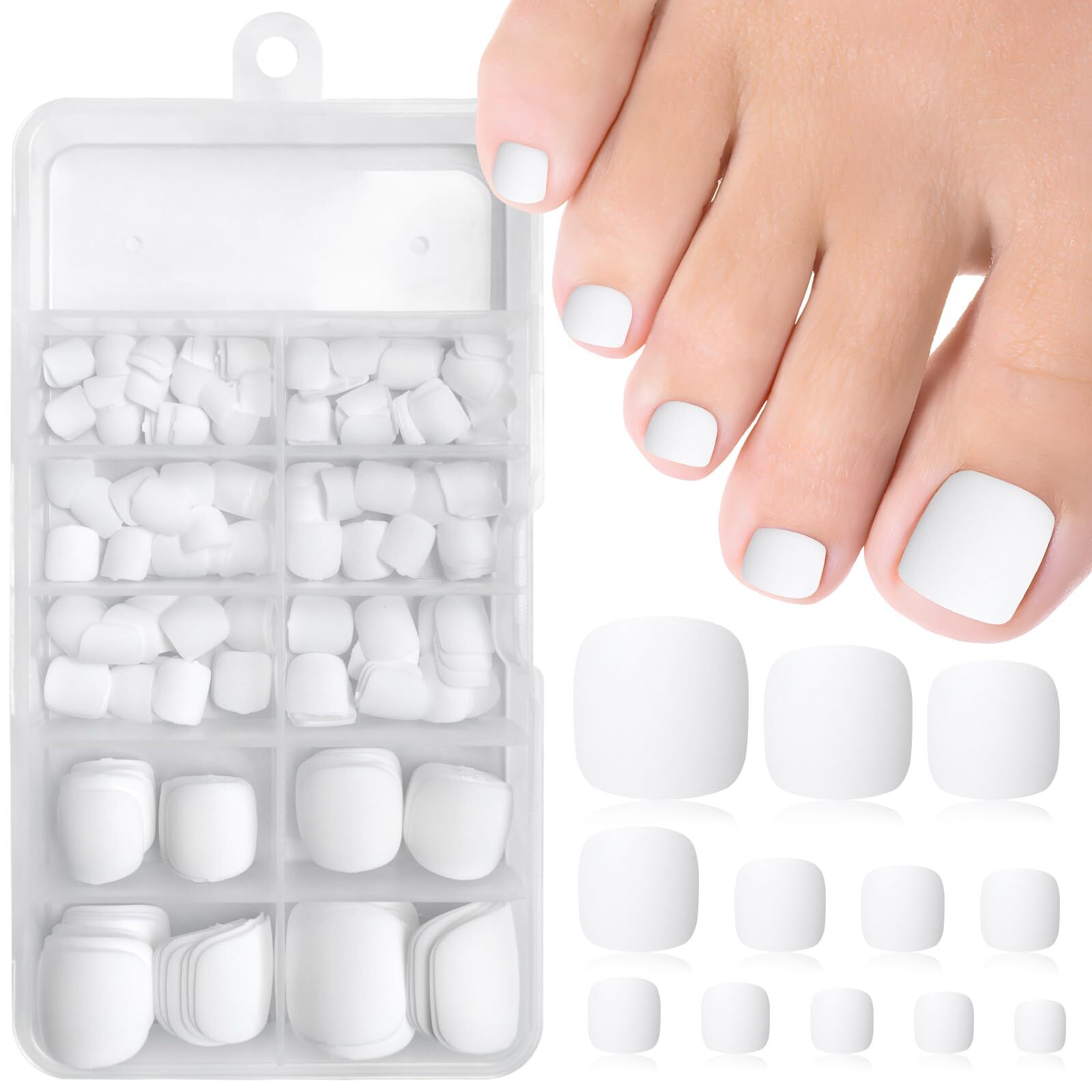 240 Matte White Press On Toenails Short Square Full Cover False Toe Nails Tips