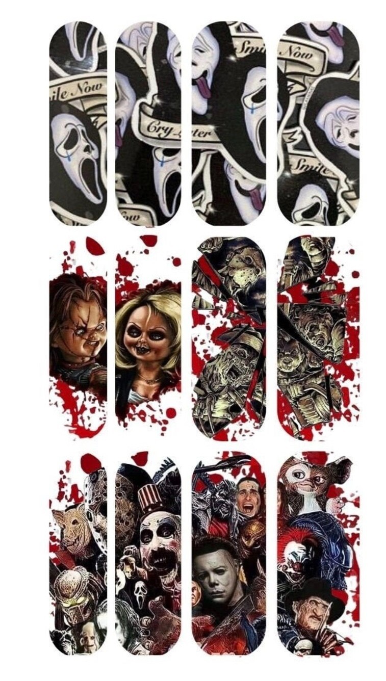 Chucky Freddy Jason Halloween cartoon Nail decals Horror movie Nail art kit DIY