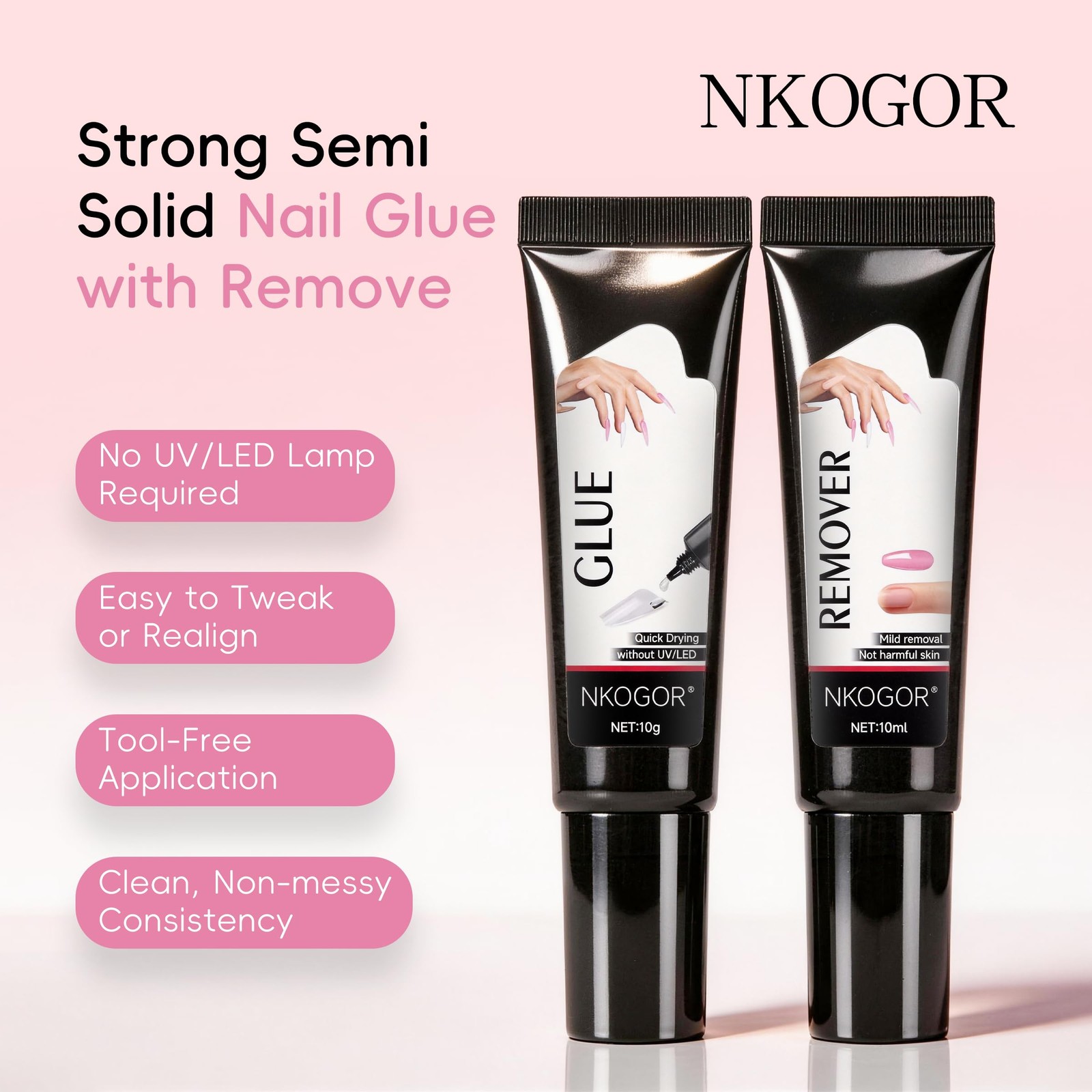 NKOGOK 20g Strong Semi Solid Nail Glue with 20g Nail Glue , Press On Glue and…