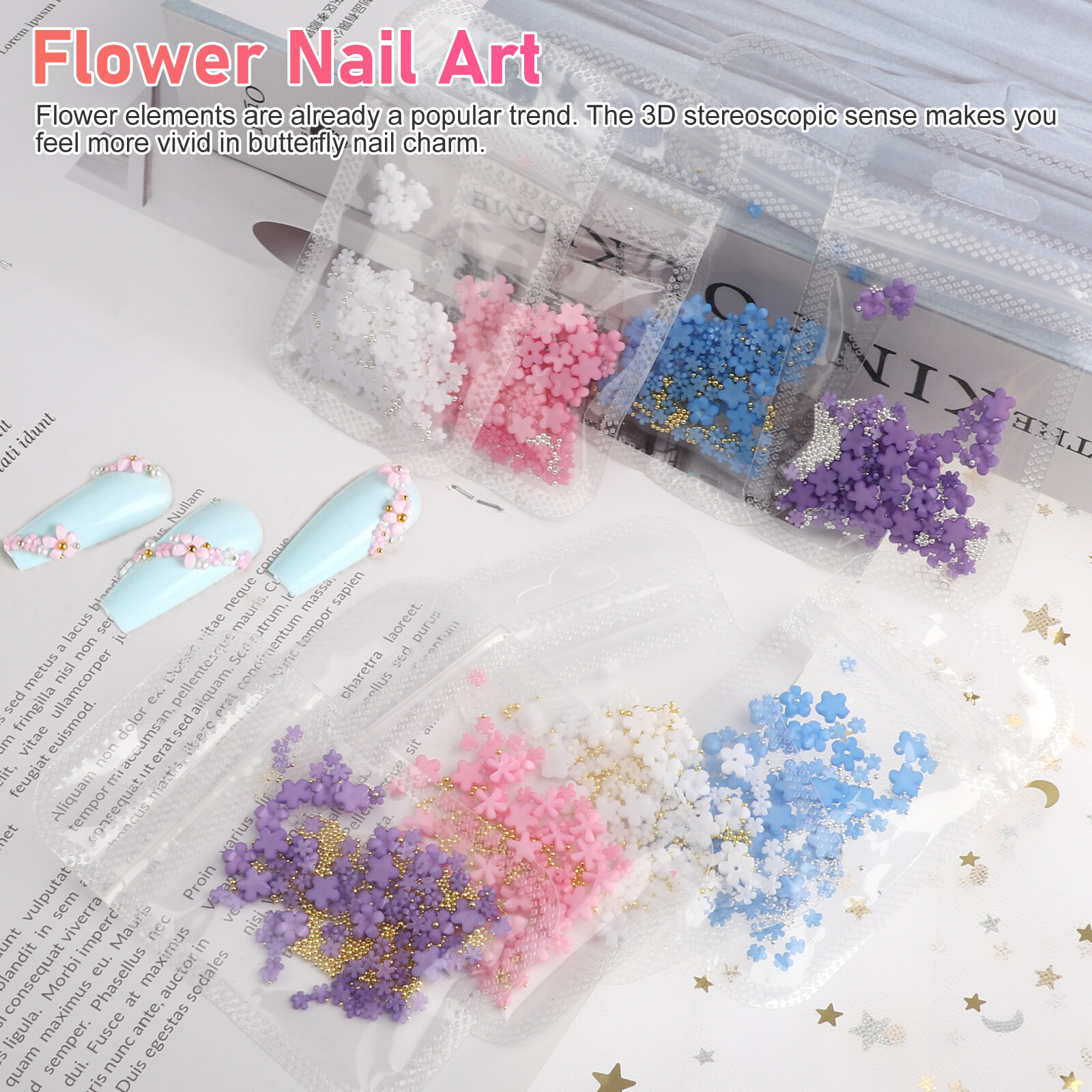 3D Resin Flower Nail Art Decoration Mixed Metal Bead Jewelry DIY Manicure Tool